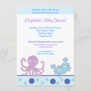 Under the Sea Purple Octopus & Crab 5x7 Invitation