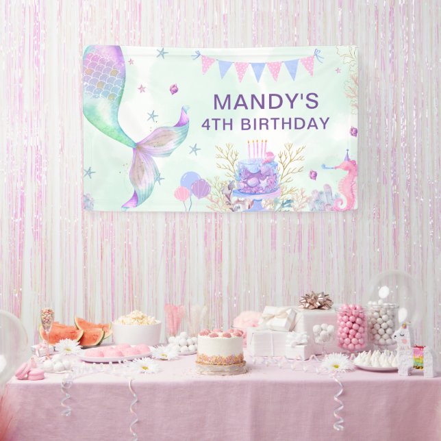 Under the Sea Purple Teal Little Mermaid Birthday Banner (Party)