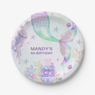 Under the Sea Purple Teal Little Mermaid  Paper Plate