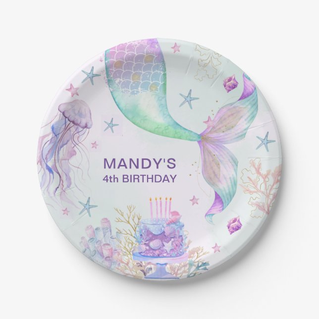 Under the Sea Purple Teal Little Mermaid  Paper Plate (Front)