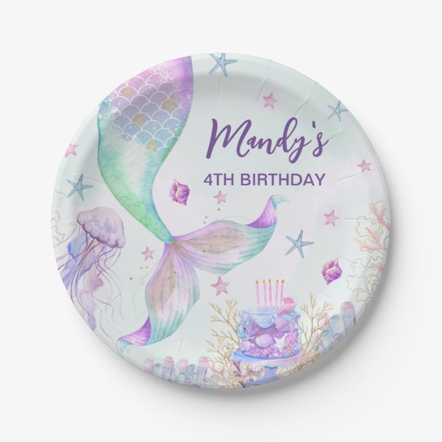 Under the Sea Purple Teal Little Mermaid Paper Plate (Front)