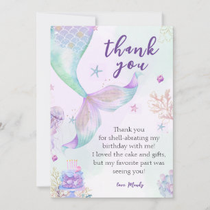 Under the Sea Purple Teal Little Mermaid  Thank You Card