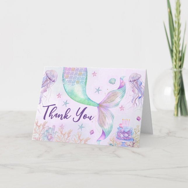 Under the Sea Purple Teal Little Mermaid Thank You Card (Front)