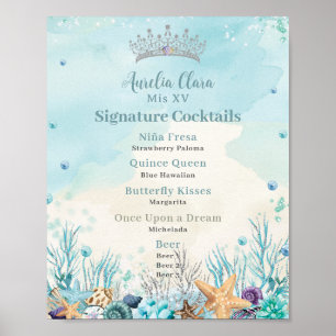 Under the Sea Quinceanera Cocktails Bar Menu Poster