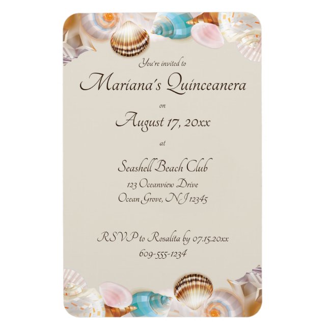 Under the Sea Quinceanera Party Seashells Border Magnet (Vertical)