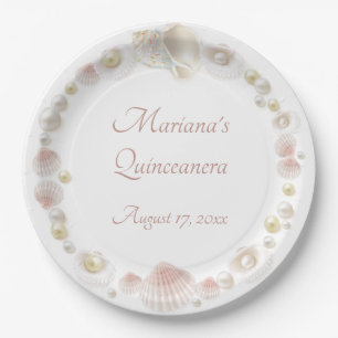 Under the Sea Quinceanera Party Seashells Pearls Paper Plate