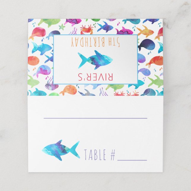 Under The Sea Rainbow Fish Birthday Baby Shower Place Card (Outside Unfolded)