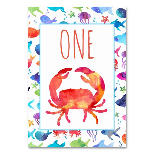 Under The Sea Rainbow Fish Birthday Baby Shower Table Number (Back)