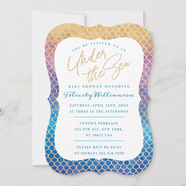 Under The Sea Rainbow Mermaid Scales Baby Shower Invitation (Front)