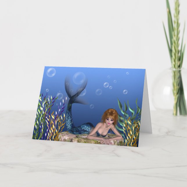 Under the Sea Redheaded Mermaid Greeting Card (Front)