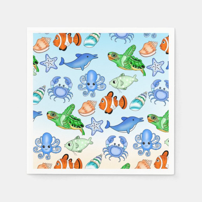 Under the Sea | Sea Creatures Baby Shower Napkin (Front)
