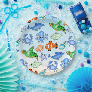 Under the Sea Sea Creatures Baby Shower Paper Plate