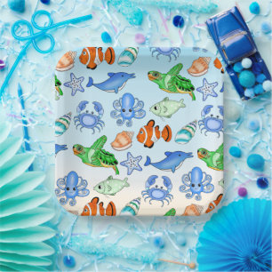 Under the Sea Sea Creatures Baby Shower Paper Plate