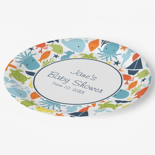 Under the Sea, Sea Creatures, Nautical Custom Paper Plate (Angled)
