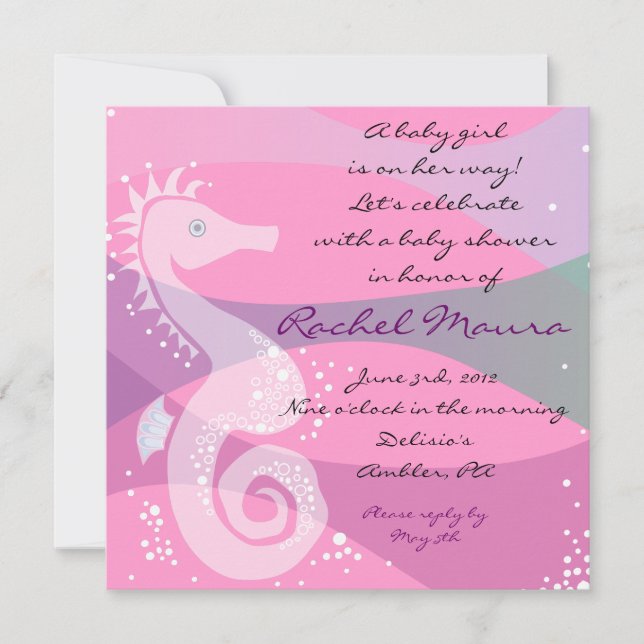 Under The Sea Seahorse Baby Girl Shower Invitation (Front)
