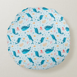 Under The Sea Seamless Pattern Round Cushion