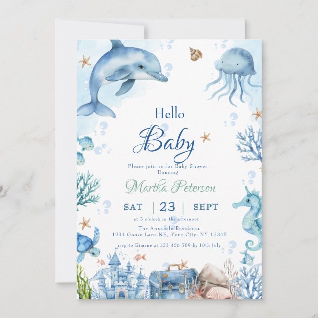 UNder the sea Seashell Baby Shower Invitation (Front)