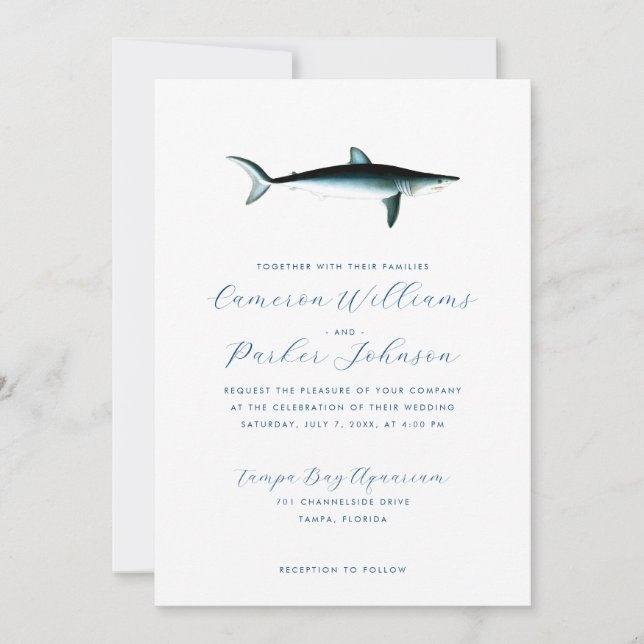Under the Sea Shark Aquarium All-in-one QR Wedding Invitation (Front)