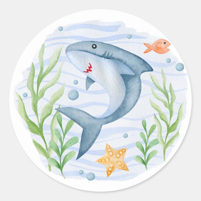 Under the Sea Shark Baby Shower Sticker (Front)