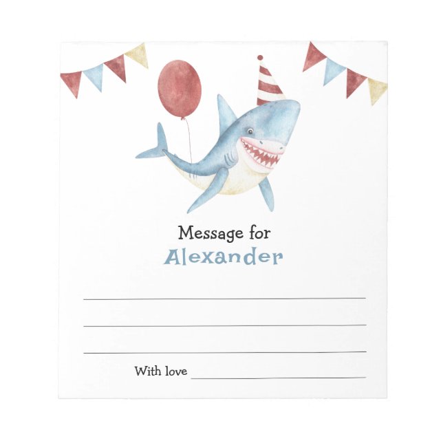 Under the sea Shark birthday time capsule message Notepad (Front)