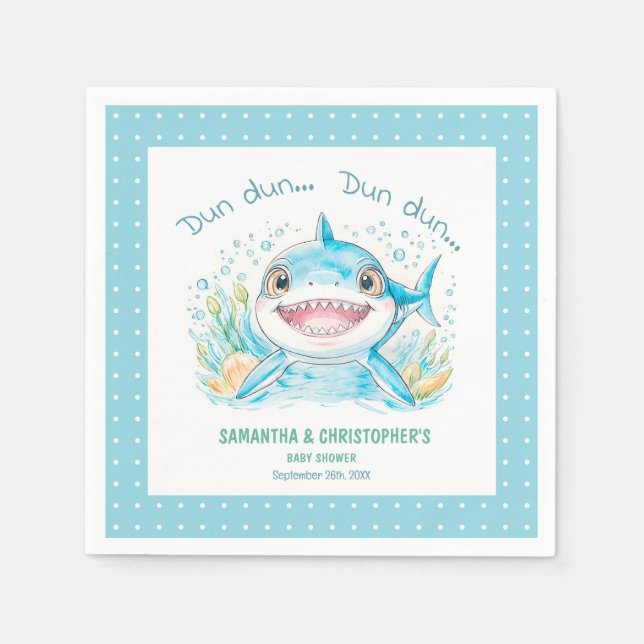 Under The Sea Shark Blue Boy Baby Shower Napkin (Front)