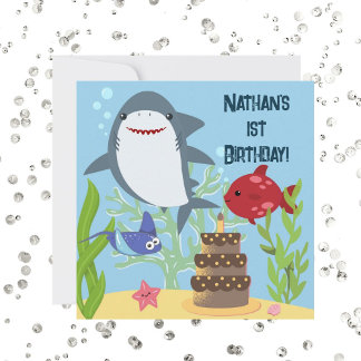 Under the sea shark boys 1st birthday party invitation