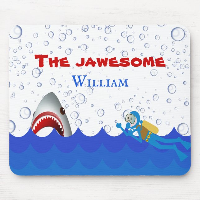 Under the sea shark scubadiver name cartoon kids mouse pad (Front)