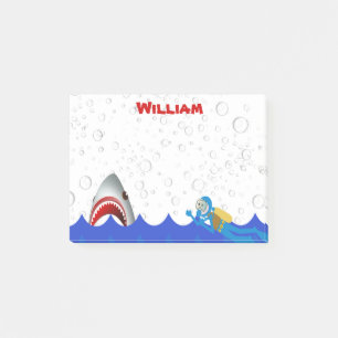 Under the sea shark scubadiver name cartoon kids post-it notes