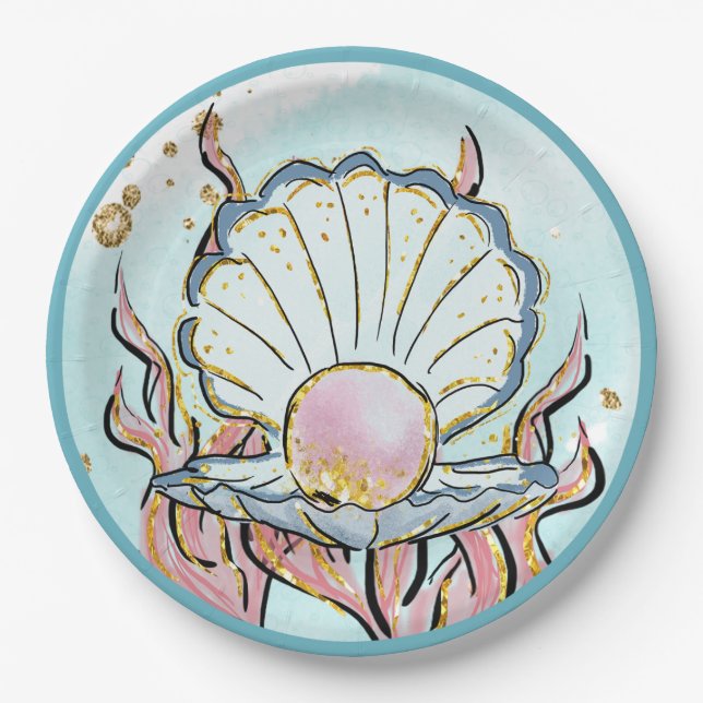 Under the Sea Shell Mermaid Birthday Party  Paper Plate (Front)
