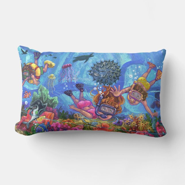 Under the Sea Snorkelling Kids Art Lumbar Cushion (Front)