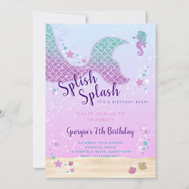 Under the Sea Sparkle Mermaid Invitation (Front)