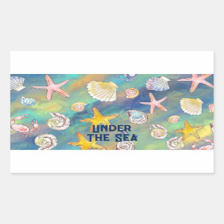 Under The Sea Starfish Shell Crab Aqua Blue Rectangular Sticker