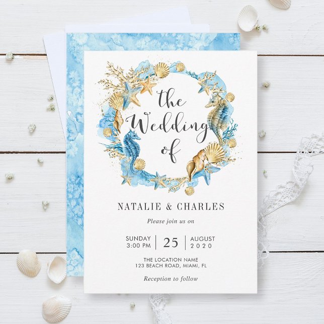 Under the Sea Summer Wedding Invitation (Front & Back)
