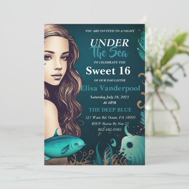 Under The Sea Sweet 16 Invitations (Standing Front)