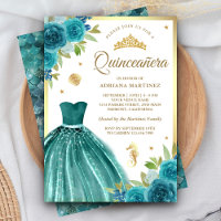 Under the Sea Teal Dress Mermaid Gold Quinceanera