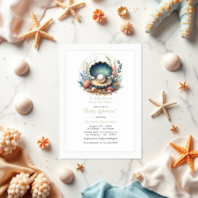 Under-the-Sea Theme Elegant Pearl Baby Shower Invitation (Under-the-Sea Theme Elegant Pearl Baby Shower Invitation)