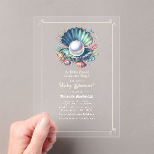 Under the Sea Theme Little Pearl Baby Shower Acrylic Invitations