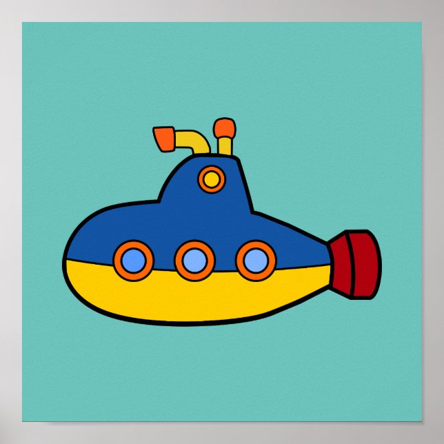 Under The Sea Theme Submarine Illustration Poster (Front)