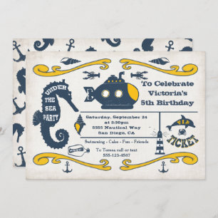 Under the Sea Ticket Nautical Birthday Party Invitation