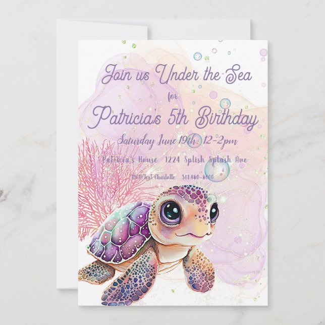 Under the Sea, Turtle 5th Birthday,            Invitation (Front)