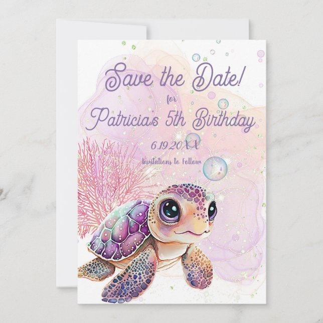Under the Sea, Turtle 5th Birthday,            Save The Date (Front)