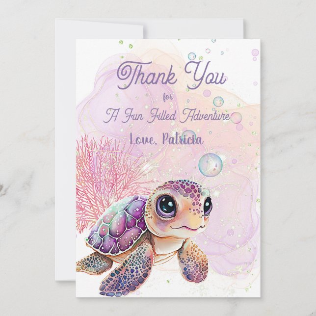 Under the Sea, Turtle 5th Birthday,            Thank You Card (Front)