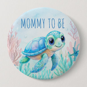 Under the sea turtle aqua blue mummy to be 10 cm round badge