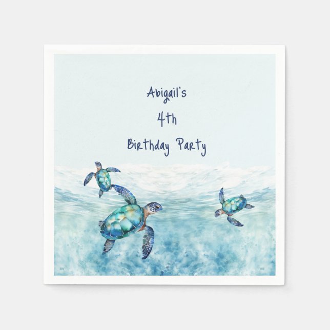 Under the Sea Turtle Birthday Party Napkin (Front)