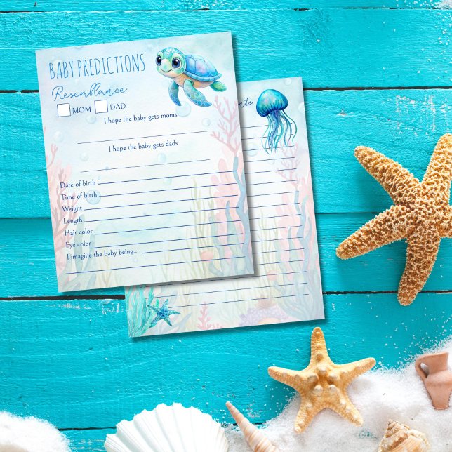 Under the sea turtle blue baby predictions advice (Under the sea turtle aqua blue baby predictions and advice for new parents baby shower game cards)