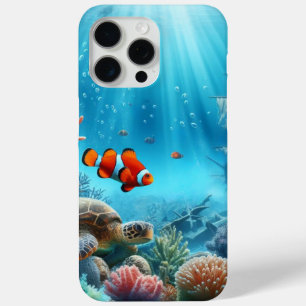 Under the sea, turtle, coral, ship, clown fish iPhone 15 pro max case