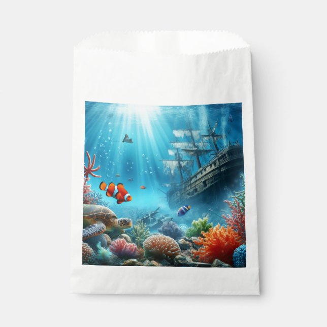 Under the sea, turtle, coral, ship, clown fish favour bag (Front)