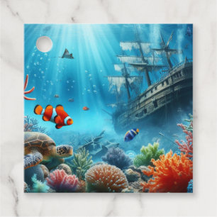 Under the sea, turtle, coral, ship, clown fish favour tags