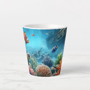 Under the sea, turtle, coral, ship, clown fish latte mug