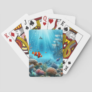 Under the sea, turtle, coral, ship, clown fish playing cards